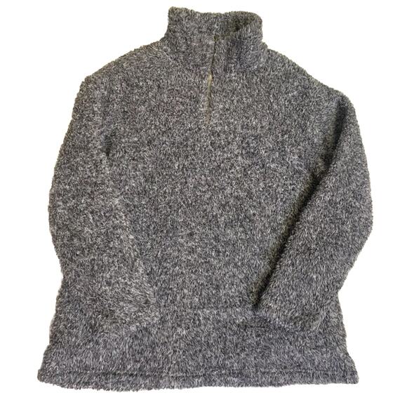 Roolee Fuzzy Fleece Sweatshirt Womens L Large Grey 1/4 Zip Pullover Sweater - Picture 1 of 10